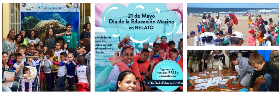 Photos: (1) Proyecto Iurukuá, Brasil, (2) Marine Education Day Poster; (3 top) Tras las huellas del venado, Uruguay; (4 bottom) Centinelas del Océano, Chile