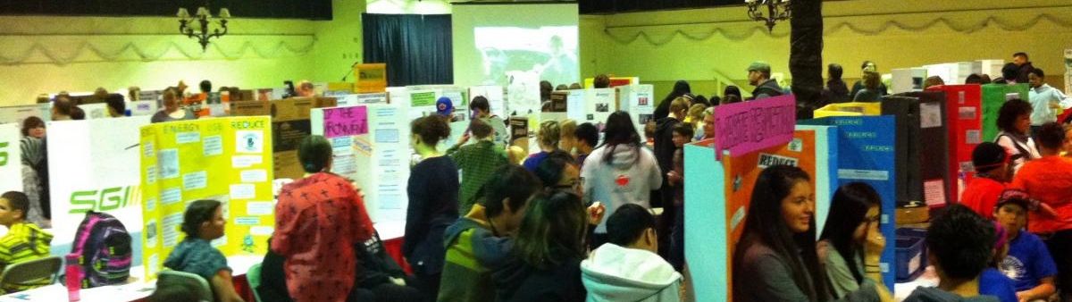 Students at a school learning fair.