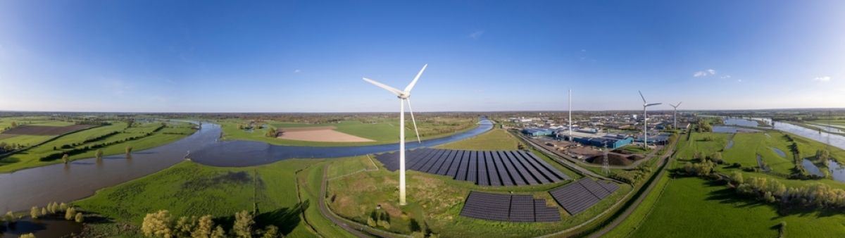Landscape image with Windmills and Solar panels