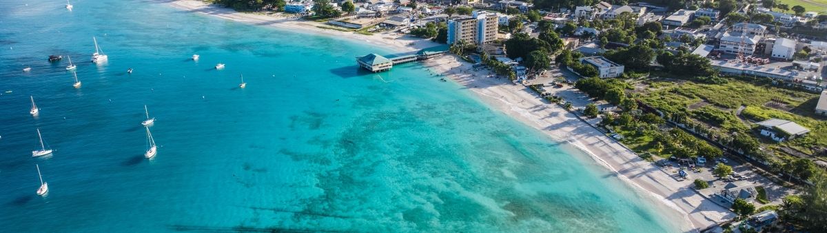 Aerial landscape view of Bay Area of Carlisle Bay at Bridgetown, Barbados