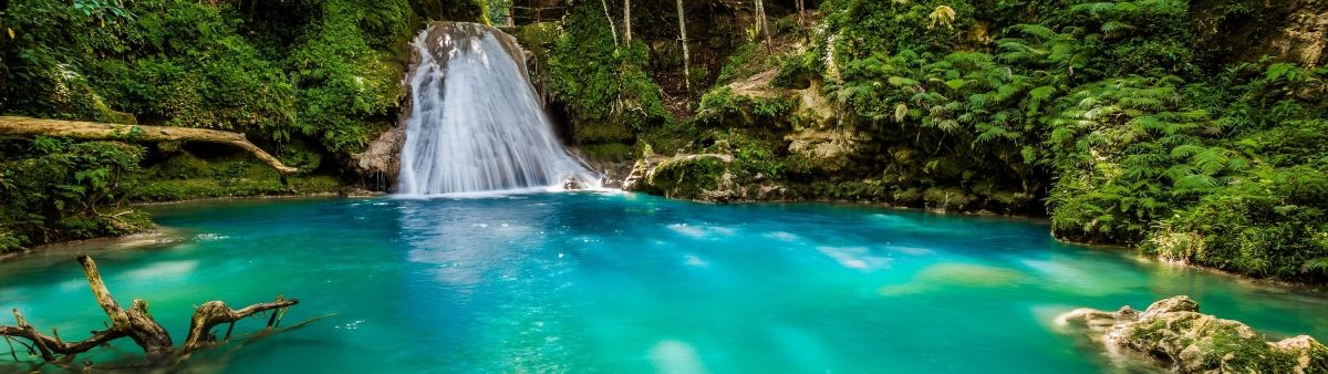 Blue hole waterfall in Jamaica tropical forest